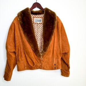 Vintage DECO cropped Leather Jacket with Faux Fur Trim| Leather Coat| Vintage li